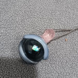 Handmade Glass Pendant Necklace - Black & Pale Blue with Pink Bail